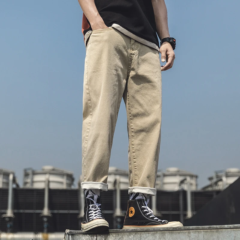 

Autumn New Jeans Men Fashion Washed Solid Color Casual Denim Trousers Man Streetwear Wild Hip Hop Loose Straight Jeans M-2XL