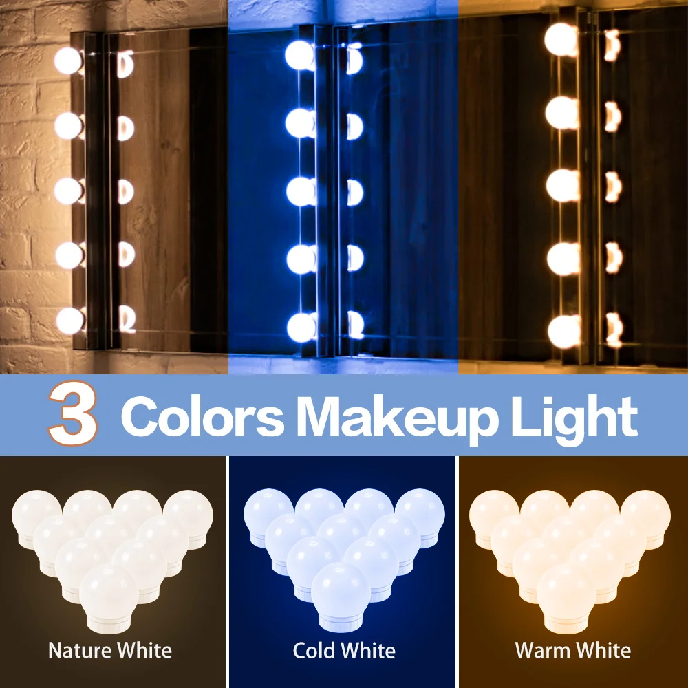 LED Makeup Mirror Lamp USB Bathroom Vanity Light Bulb Kit 2/6/10/14pcs LED Dressing Table Wall Lamp Cosmetic Mirrors Decoration