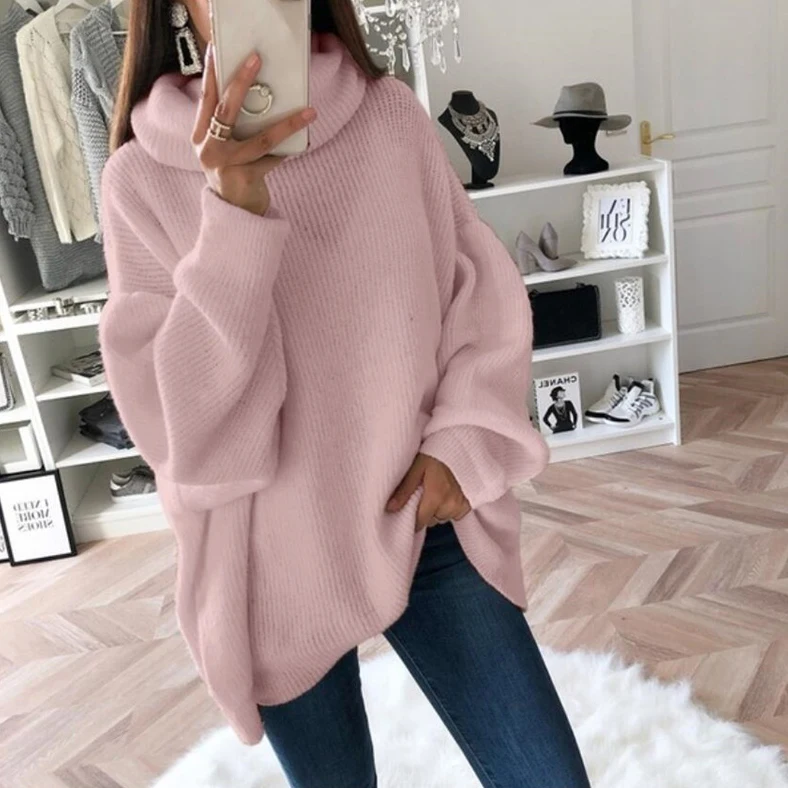 Tanie Sweter kobiet pulower z golfem Wome różowy odzież damska 3XL Lady Top sweter ponad rozmiar zima Pull Femme Nouveaute 2019