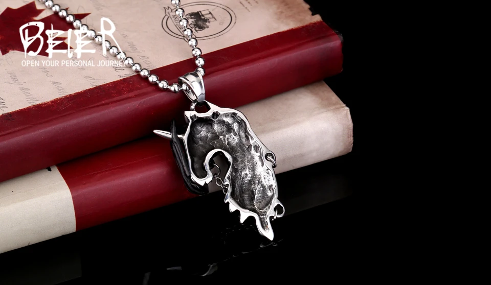 BEIER конные головы кулон в виде животного сердце Амулет ожерелье для мужчин подарок guardian чокер Викинг ювелирные изделия BP8-107