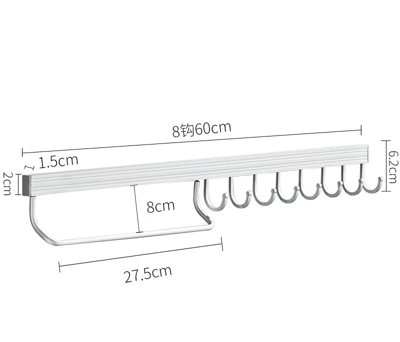 B 60CM Кухонные стеллажи без перфоратора, кухонные и аксессуары для ванной комнаты, космическая алюминиевая стойка для ножей, крючок для кухонных горшков wf4231625 - Цвет: B 60CM