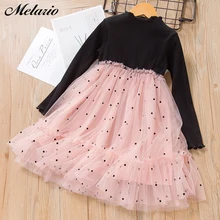 Меларио; Сетчатое платье в горошек с длинными рукавами для девочек; Одежда для маленьких девочек; повседневная детская одежда; платье принцессы; vestido infantil