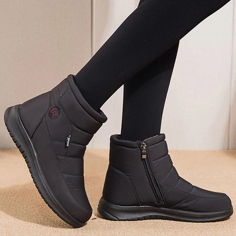 Winter Boots Ankle Boots Winter Ankle Boots Women Waterproof Women Snow Boots Black Round Toe Shoes Woman Comfortable Female Flat Sneakers Big Size