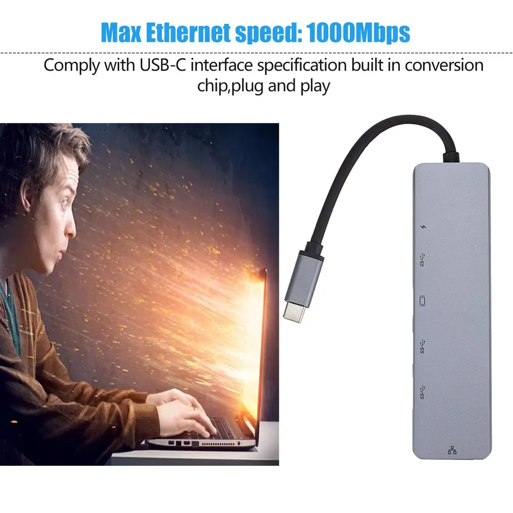 USB3.1 тип-c к HDMI+ RJ45 шесть-в-одном док-станция концентратор для MacBook Pro для samsung сплиттер адаптер