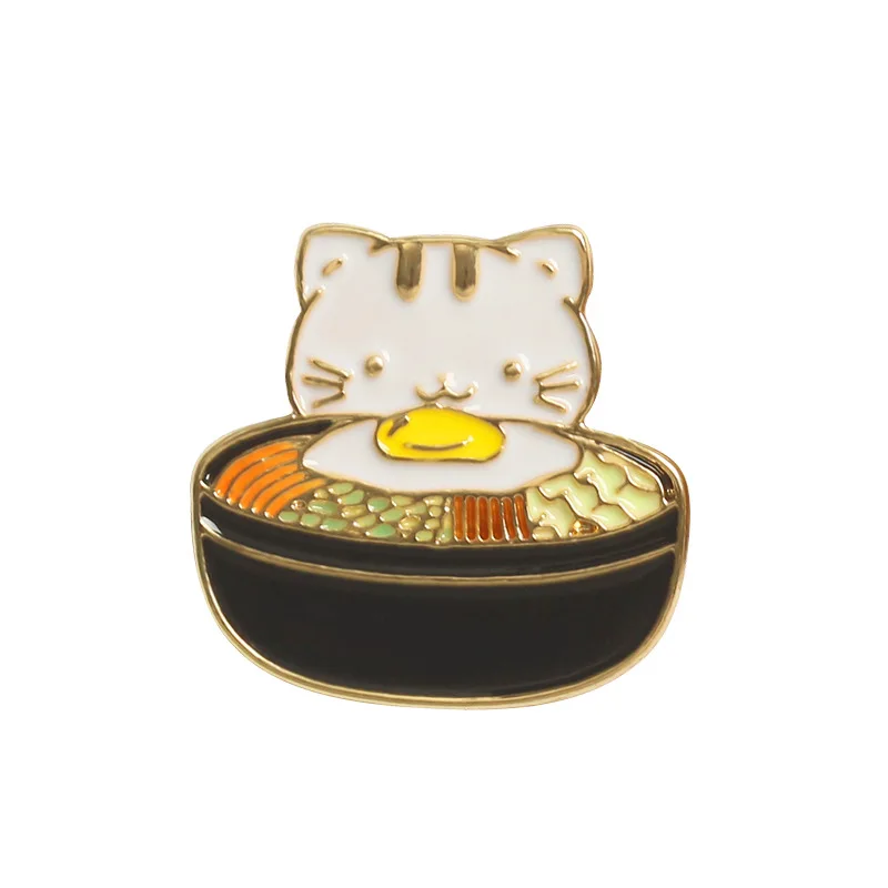 Корейский милый кот Ramen Bibimbap Броши для женщин забавные животные эмалированные булавки ювелирные изделия одежда рюкзак с нашивками аксессуары безделушки - Окраска металла: 2