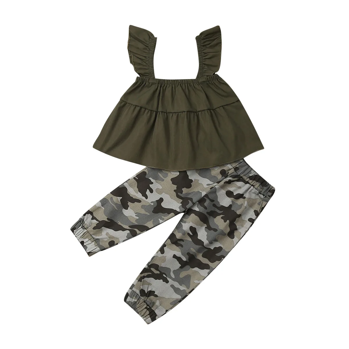 

1-6Y Toddler Kids Baby Girl Tank Tops Camouflage Long Pant Trouser 2PCS Outfits Girls Clothing Set