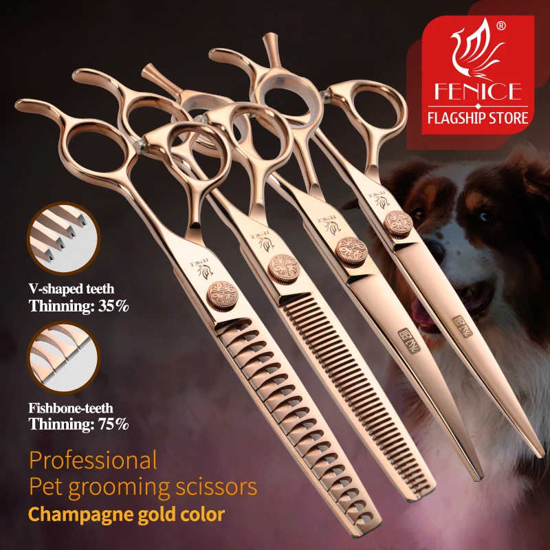 

Fenice JP440C Steel 6.5/6.75/7/7.25/7.5 inch Pet Dogs Grooming Scissors Set Straight Curved Thinning Shear Scissors For Dogs