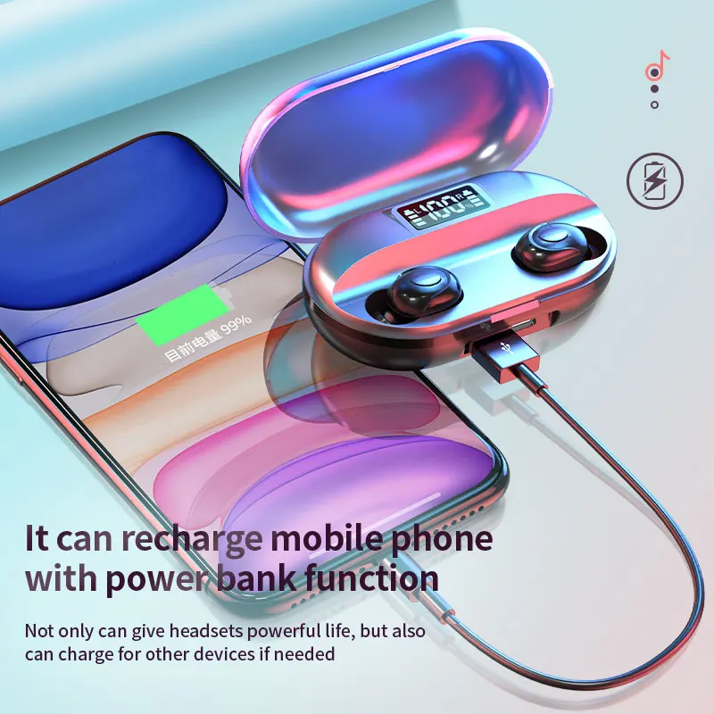 TWS Wireless 5 0 Bluetooth Sports headset 5D Stereo Waterproof Earplugs with Microphone Basic Smart Phone Charging Case