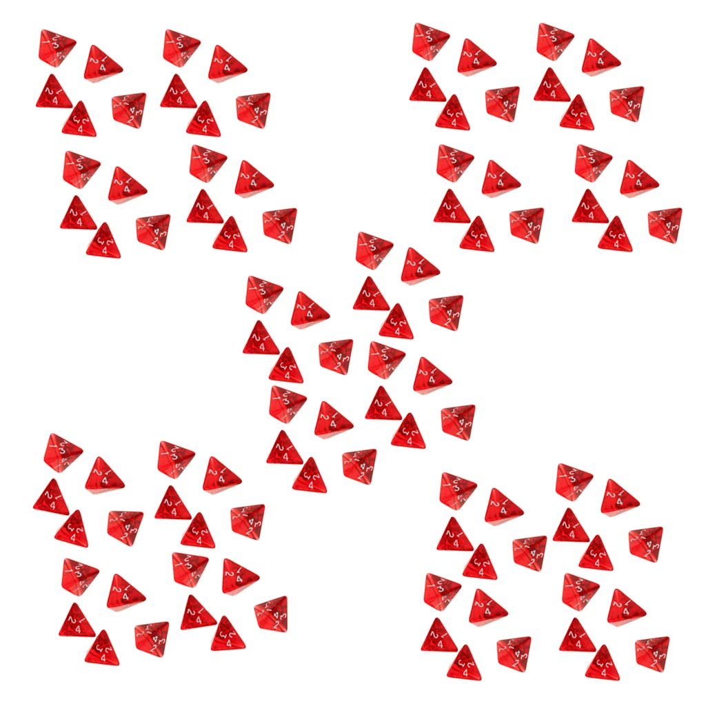 100 Pieces Red Gem Polyhedral Dices Set D4 Die Four-sided Dice for Dungeons & Dragons Table Games