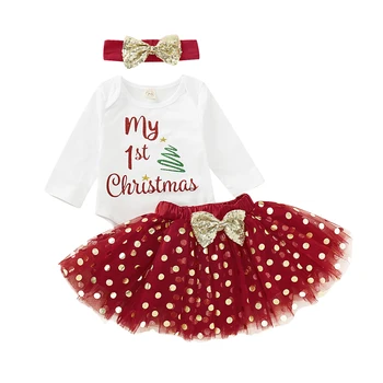

0-18M Pudcoco Newborns Infant Baby Girls My 1st Christmas Costumes Rompers Tutu Gold Dot Skirt Clothes Outfits