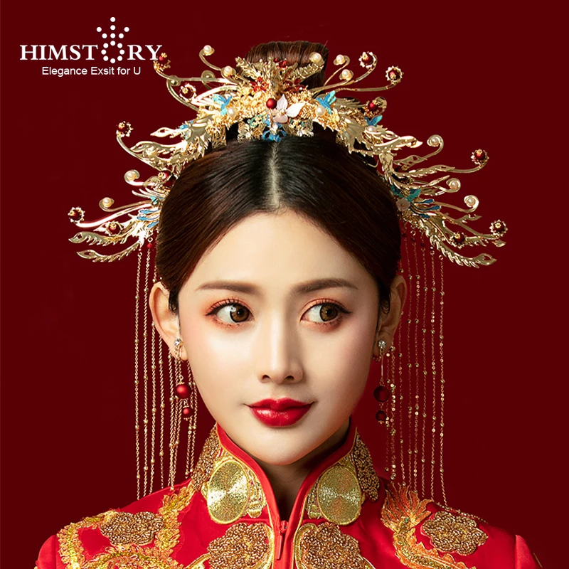 HIMSTORY новый китайский головной убор невесты Классический Феникс волос Корона шаг