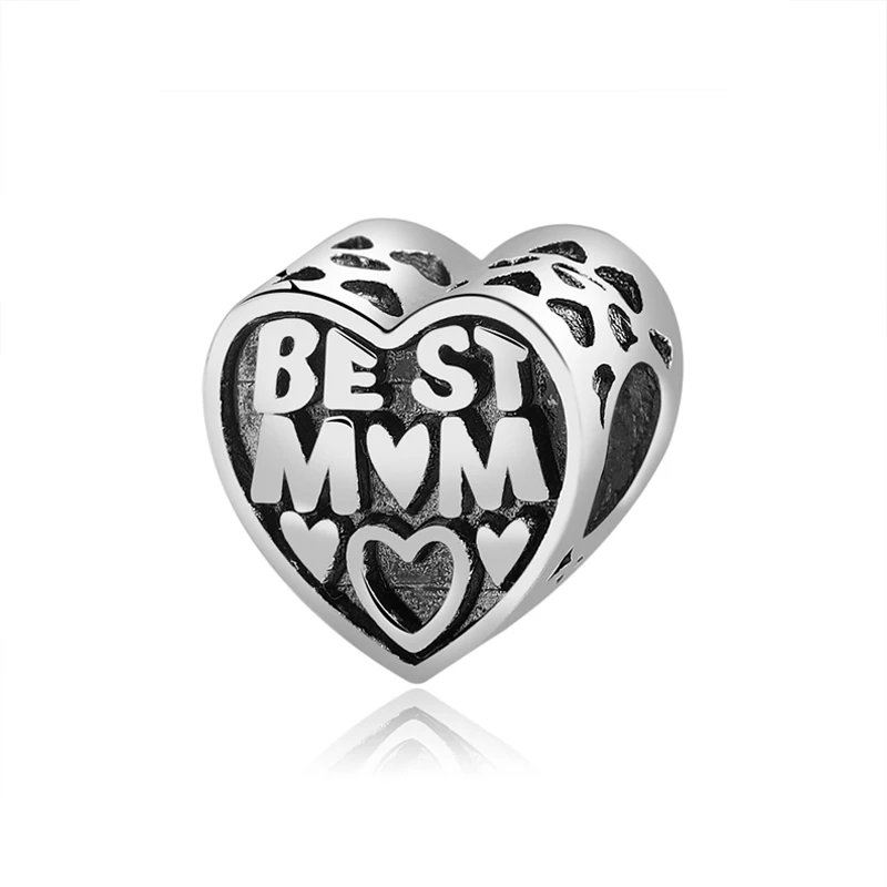 Best Mother Новинка, сплав, бисерная подвеска в виде сердца для семьи, мамы, папы, любви, подходит для Пандоры, браслет, ожерелье, сделай сам, Женские Ювелирные изделия - Цвет: Best Mother