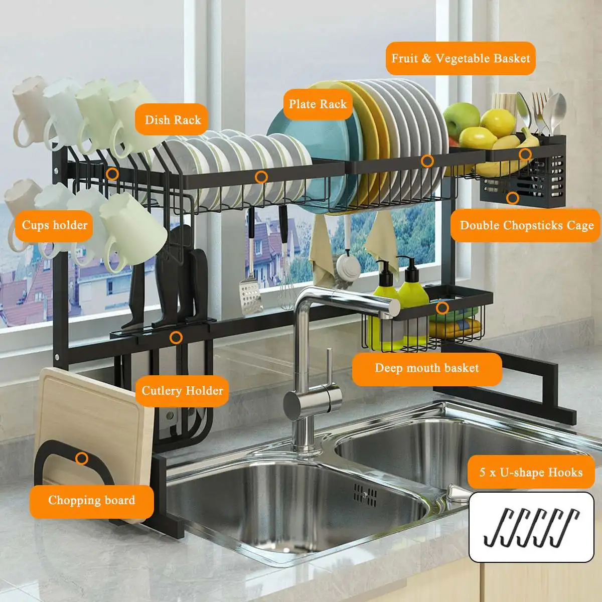 65/85cm Stainless Steel Dish Rack Multi-layer Rack Drying Drain Storage Holders Dryer Plate Cutlery Cup Drain Kitchen Organizer