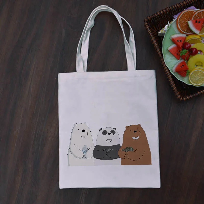 

Cartoon We Bare Bears Canvas Shopping Bag Tote Bag Daily Use Reusable Eco Bag Handbag Washable