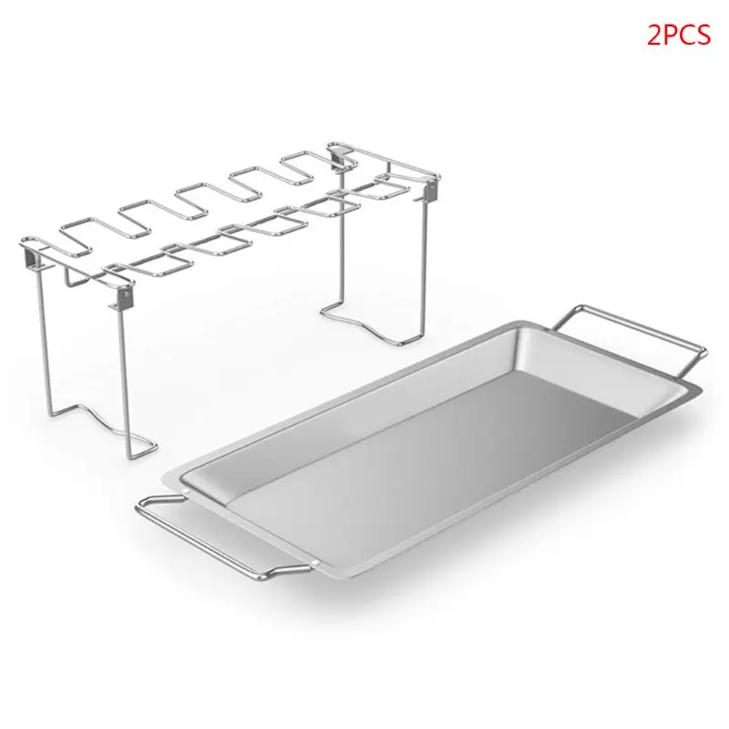 Складная подставка для жаровни из нержавеющей стали для барбекю, поднос для курицы с крыльями, подставка для гриля с противнем для барбекю, аксессуары для барбекю
