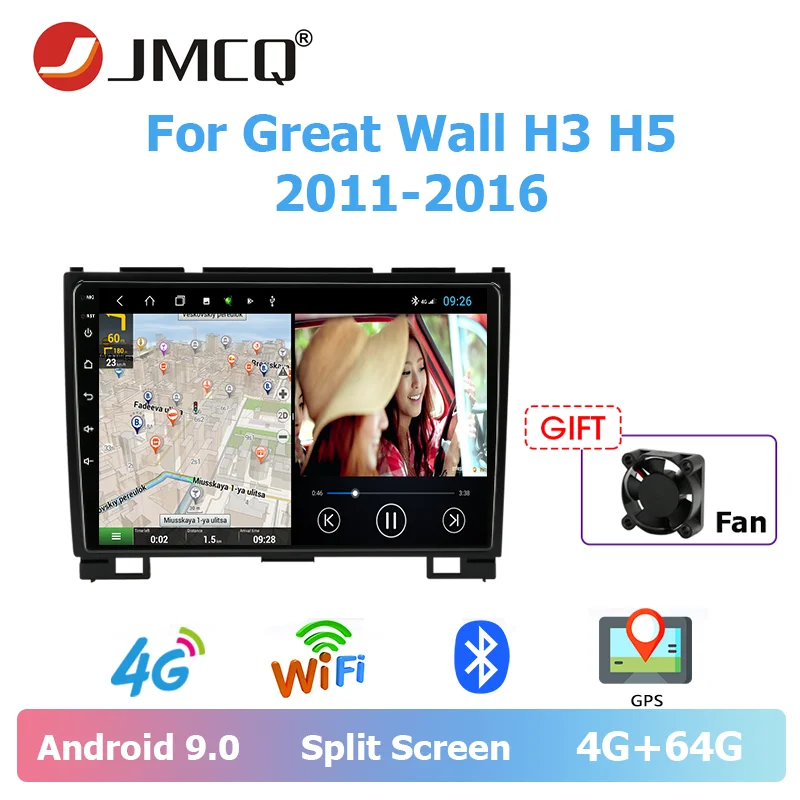 

JMCQ Car Radio Android 9.0 For Haval Hover Great Wall H3 H5 2011-2016 Multimidia Video Player 2 din GPS Navigaion Split Screen