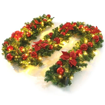 

2.7M/9Ft Artificial Christmas Fireplace Garland Wreath Fake Pine Tree Ornament Red Fireplace Ornament
