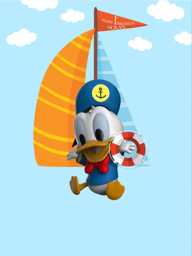 5x7FT White Clouds Happy Birthday Party Cute Baby Daisy Duck Donald Custom Photo Backdrop Studio Backgrounds Vinyl 150cm X 220cm |