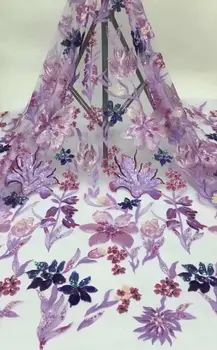 

Wholesale Sequin Lace abric Best Selling Good Price Nigerian Lace Fabric 2019 High Quality Tulle purple Lace Trim 5yards