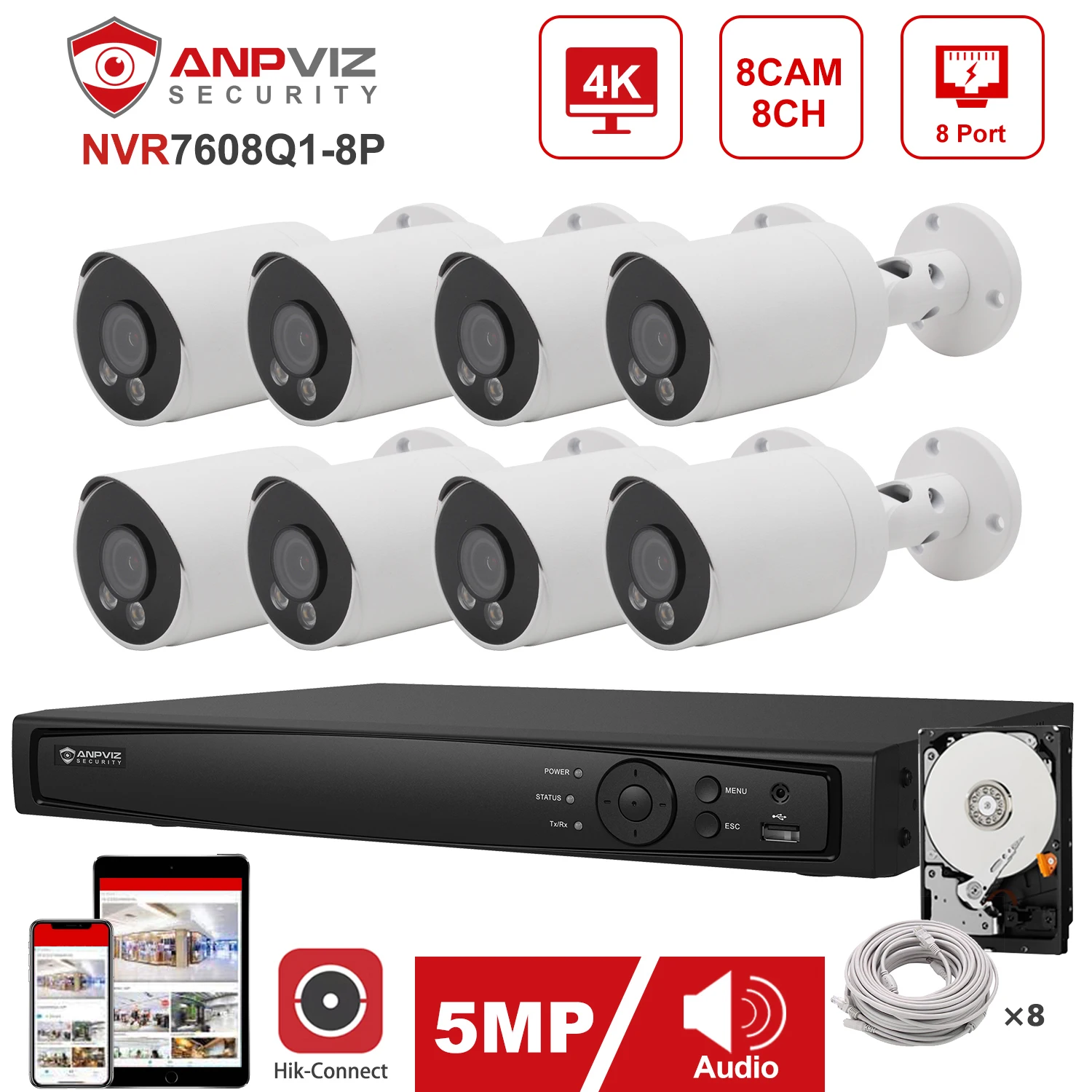 Hikvision ColorVu CCTV System 5MP DVR Outdoor Night vision Security Camera Kit 