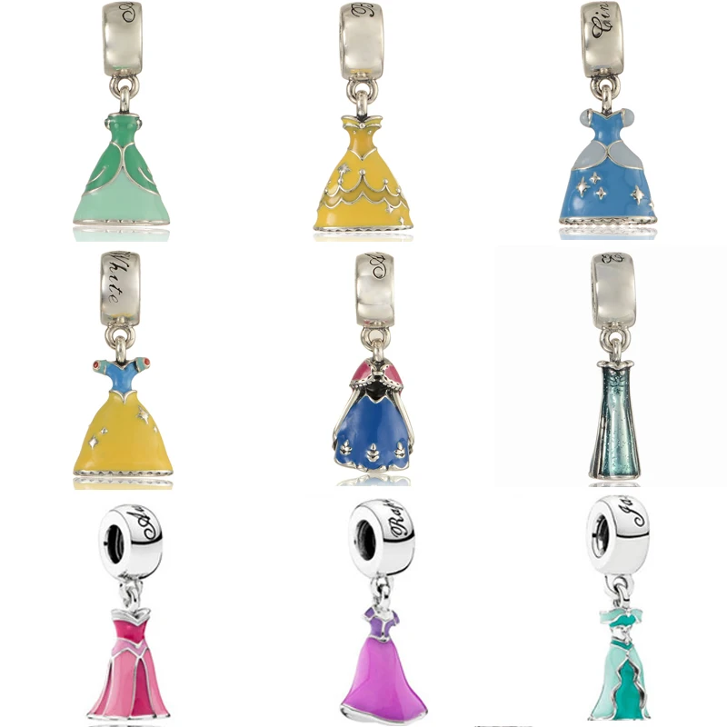 

9 Types Cartoon Princess Dress Mixed Enamel Charms for Bracelets Women Jewelry 925 Sterling Silver Charms for Jewelry Making