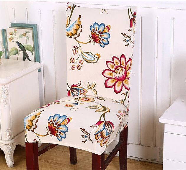 

Floral Print Chair Cover Printed Stretch Anti-dirty Elastic Seat Cover used For Wedding Party Home Kitchen Dining Room