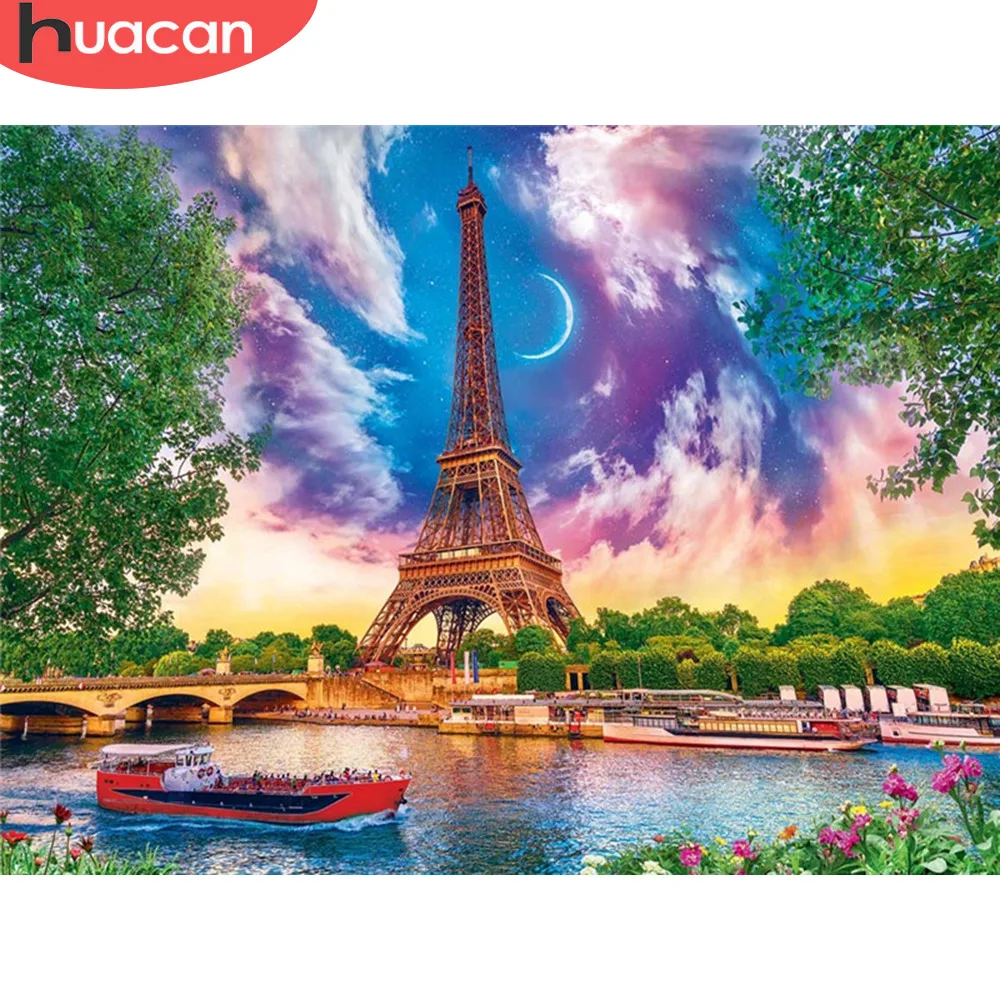 

HUACAN 5d Winter Diamond Painting Eiffel Tower Diamond Embroidery Mosaic Landscape Full Square Drill Home Decoration Needlework