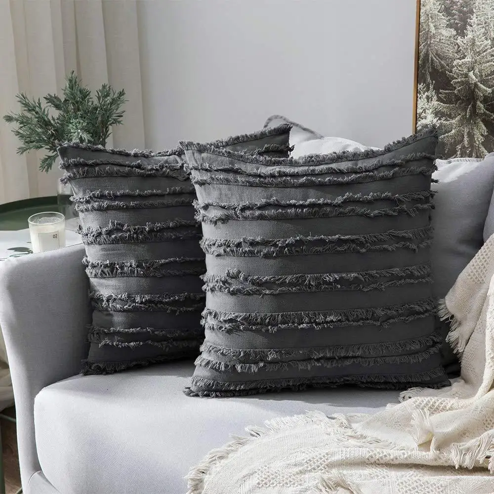 Grey Стильный чехол для подушки с кисточками 45x45 см/30x50 см, красный, черный, темно-синий, желтый, белый, бежевый, наволочка для украшения гостиной - Цвет: Grey