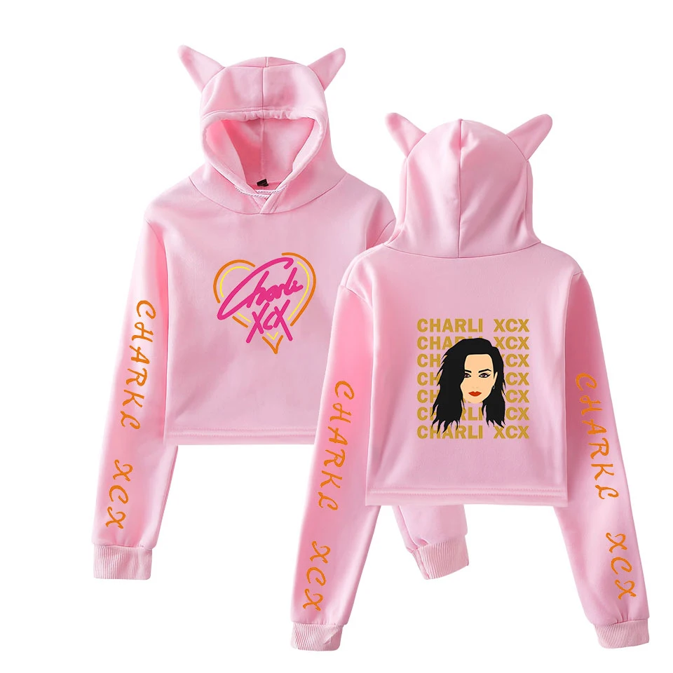 Новые осенние толстовки с капюшоном Charli XCX, женские популярные толстовки с капюшоном с кошачьими ушками, толстовка с капюшоном для женщин, популярные повседневные белые пуловеры для девочек