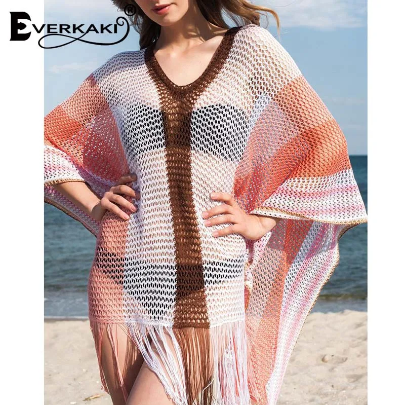 Pink Everkaki, женское платье, Пляжное, для плавания, с кисточками, летнее, открытое, прозрачное, сексуальное, свободное, повседневное, бохо, для девушек, для плавания, платья для женщин, новинка - Цвет: Pink