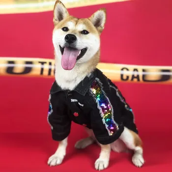 

Inu Shiba Dog Shining Demin Jacket Clothes Pet Jean Coat For Small Medium Dogs French Bulldog Schnauzer Hoodie Winter Warm YHC45