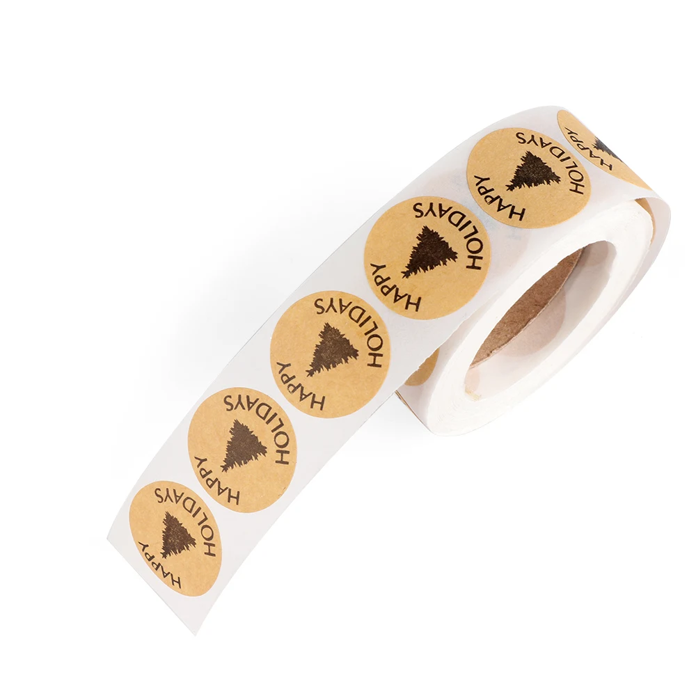 

500PCS Christmas Tree Kraft Olive Branch Cards Box Package Label Sealing Handmade with Love Stickers Wedding Party Supplies