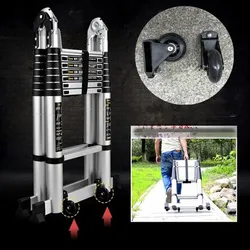 Peças de rodízio fácil de transportar, 2 peças, escada reforçada, dobrável, telescópica, náilon, rodas móveis auxiliares, peças de remoção de câmbio