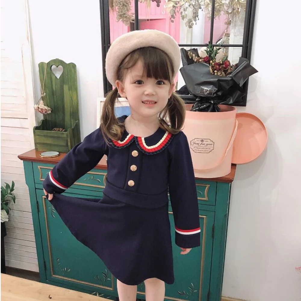 Роскошное платье для девочек; сезон осень-зима; платье высокого качества; Повседневное платье с отложным воротником; рождественское платье известного дизайнера