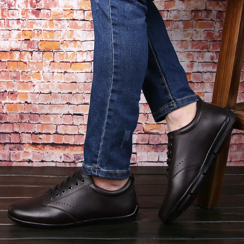 Spring Autumn New Hot Fashion Men Lace-up Leather Casual Shoes Trend Shoes Cool Loafers Flats Size37-47 Black Leather Flats %