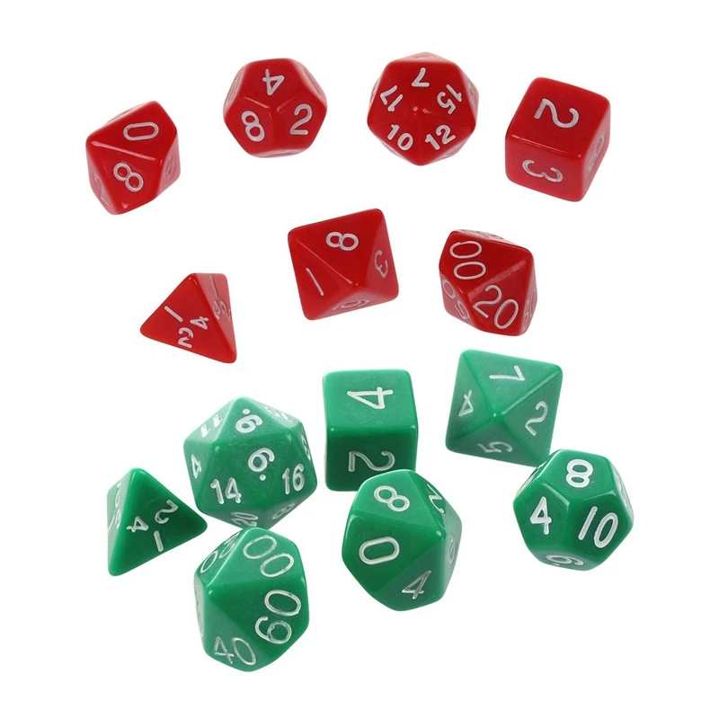 14 шт. игральные кости D4-D20 для игр Подземелья и Драконы RPG Подземелья и Драконы D& D-7 шт. зеленый и 7 шт. красный