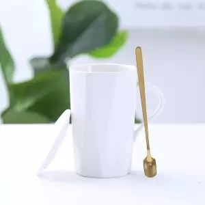Креативная керамическая чашка с крышкой с ложкой, кофейная чашка, чашка для влюбленных, бытовая чашка для воды, простая чашка для кофе, кофейные кружки, стакан - Цвет: 340ML set