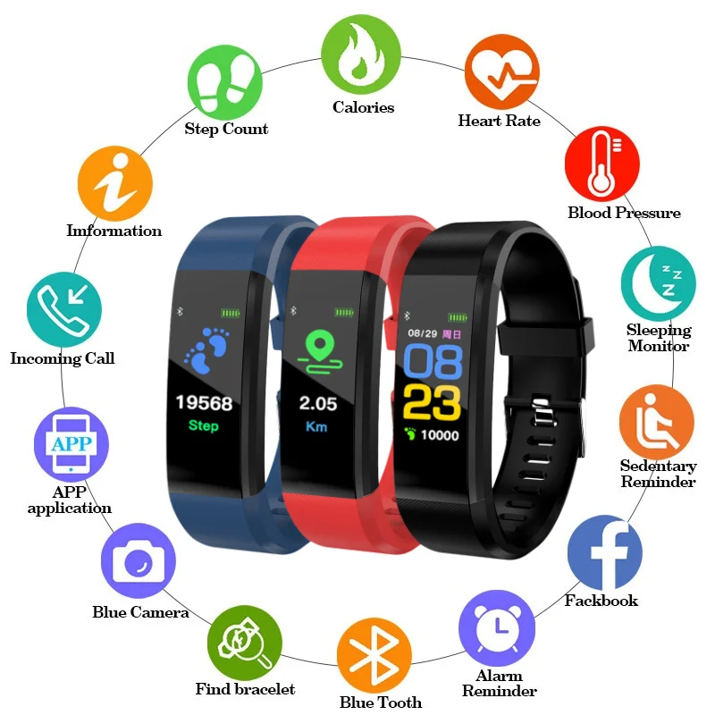 

Reloj 115plus Wristband Health Heart Rate Bracelet Blood Pressure Smart Band Waterproof Fitness Tracker Smart Watch Fit Men Wome