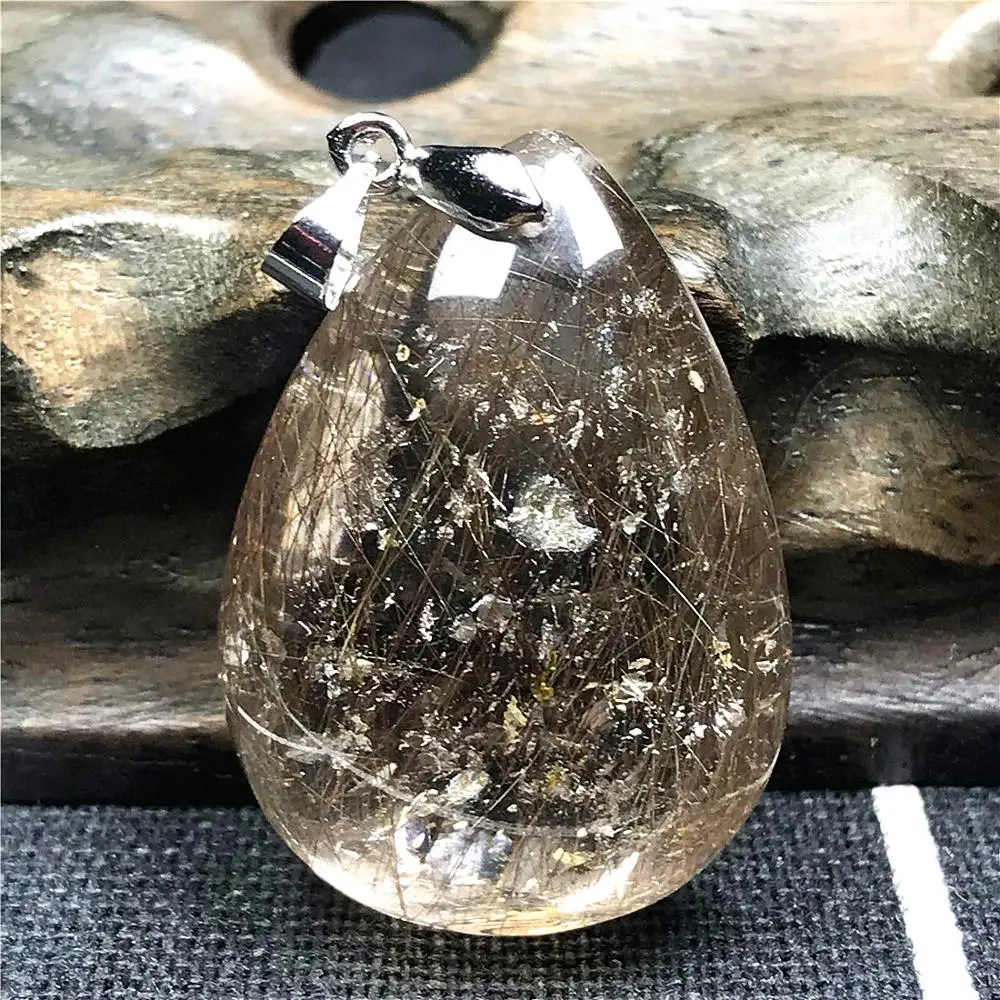 

Natural Gold Hair Rutilated Pendant For Woman Lady Man 33x23x15mm Beads Gemstone Reiki Crystal Necklace Pendant Jewelry AAAAA