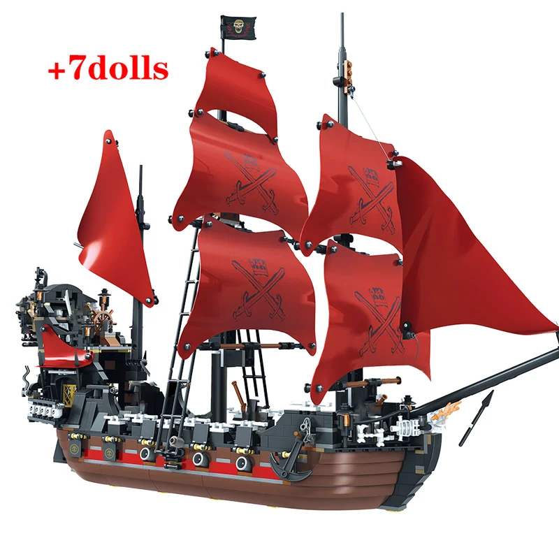 

1270PCS Caribbean Pirate Sailing Ship Building Blocks Legoingly Queen Anne Revenge Boat 3D Model DIY Bricks Toys For Children