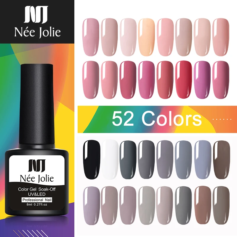 

NEE JOLIE 8ml Gel Polish Long Lasting Soak Off UV Gel Nail Varnish One-shot Nail Art Beauty Decoration Gel Varnish 52 Colors