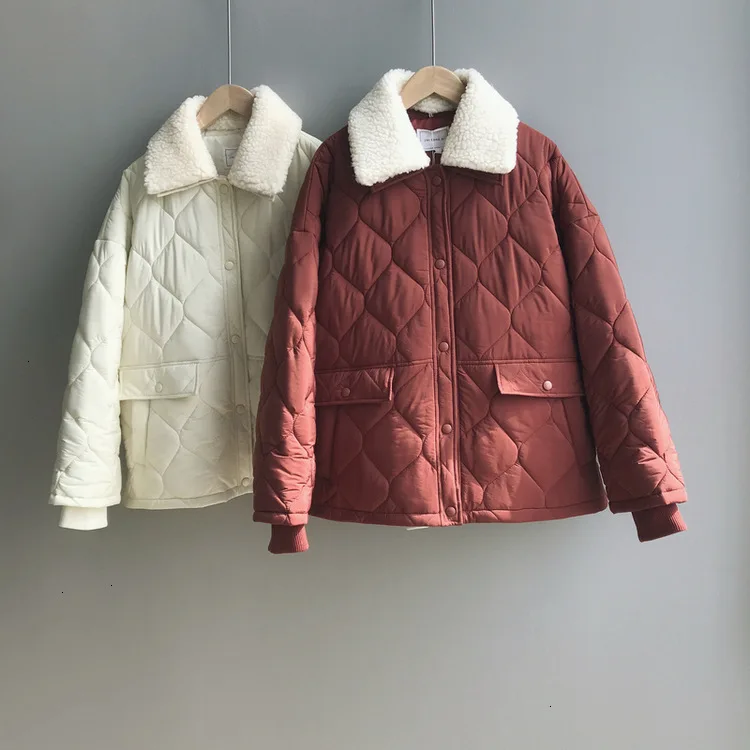 Mooirue autumn Winter jacket coat female Small Cotton-padded Loose Short Diamond Lattice Ins Cotton solid color coat