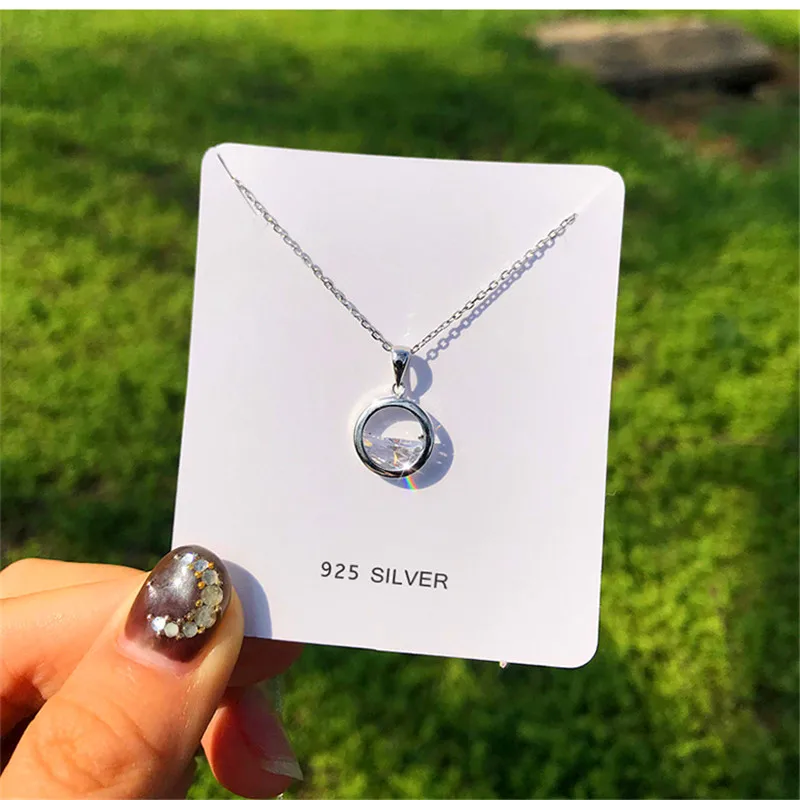 

Minimalist Ladies Circle Zircon Pendant Necklace Fashion 925 Silver Bride Wedding Necklace Elegant Love Party Long Necklace