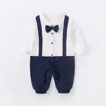 

Newborn Baby Boy Gentleman Romper Infant Bow Ties Tuxedo jumpsuit Formal Outfits One Piece party Suit 1st birthday clothes