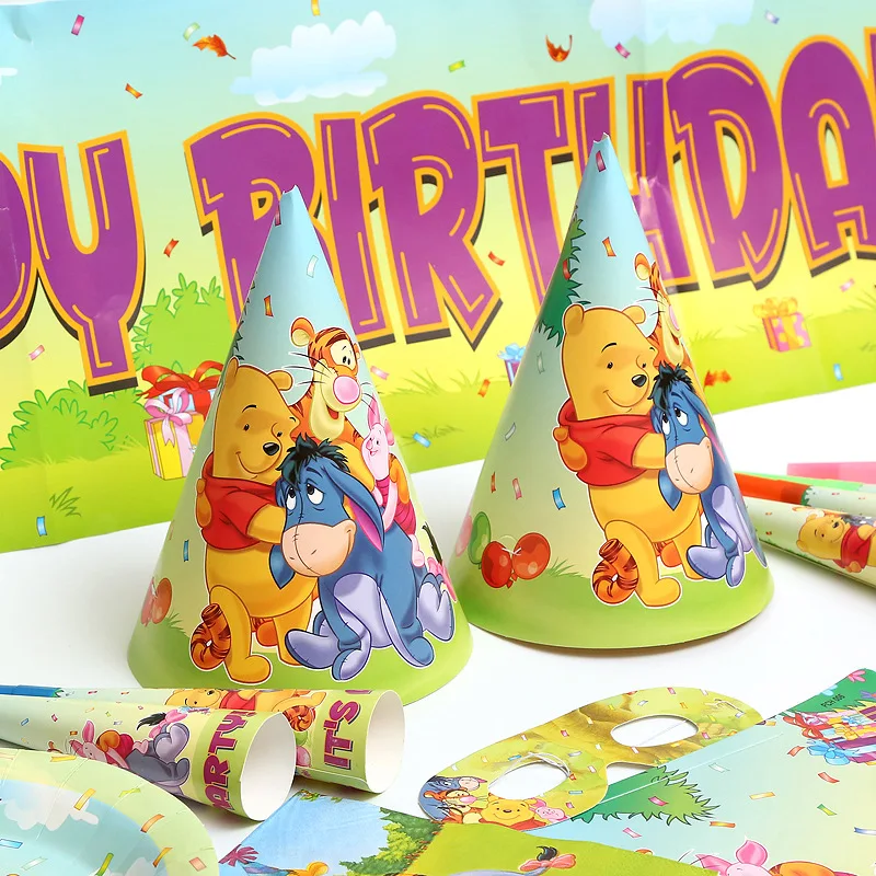 Disney Pooh Children's Birthday Party Supplies Party Tableware Set Paper Towel Tablecloth Paper Plate Knife Fork Spoon Set