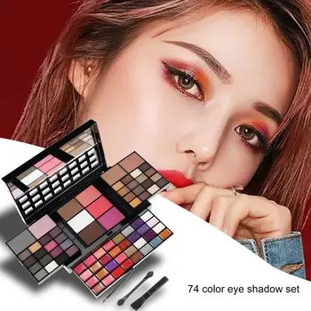 Pro Makeup-paleta de sombra de ojos de 74 colores, corrector de 3 capas, lápiz labial en polvo, colorete, cosméticos, juego mate con pincel, Palet Showdow