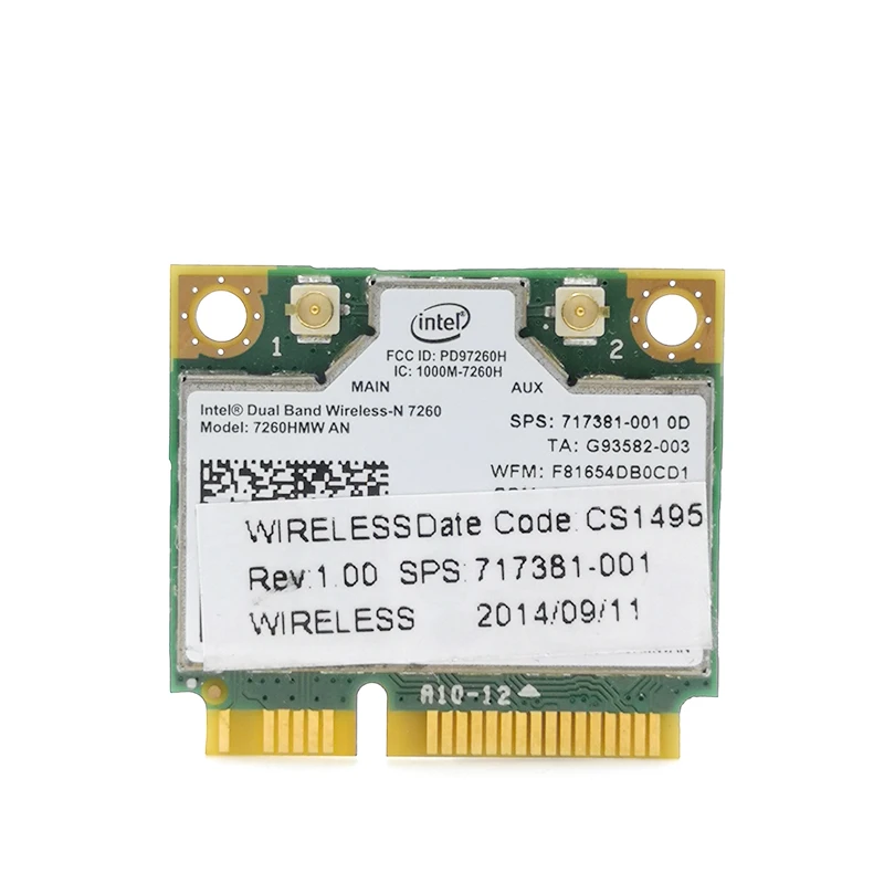 

Беспроводная карта Двухдиапазонная для Intel wireless-N 7260 7260HMW полумини Pci-e 300 Мбит/с Wifi + Bluetooth 4,0 Wlan карта для ноутбука