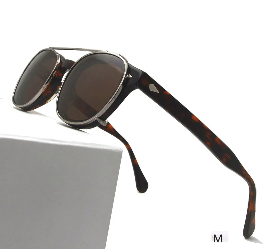M 47mm demi brown Depp ацетатные корейские круглые очки с защелкой на клипсах солнцезащитные очки поляризованные мужские очки для чтения при близорукости оправа для очков женские Uv400 - Цвет линз: M 47mm demi brown