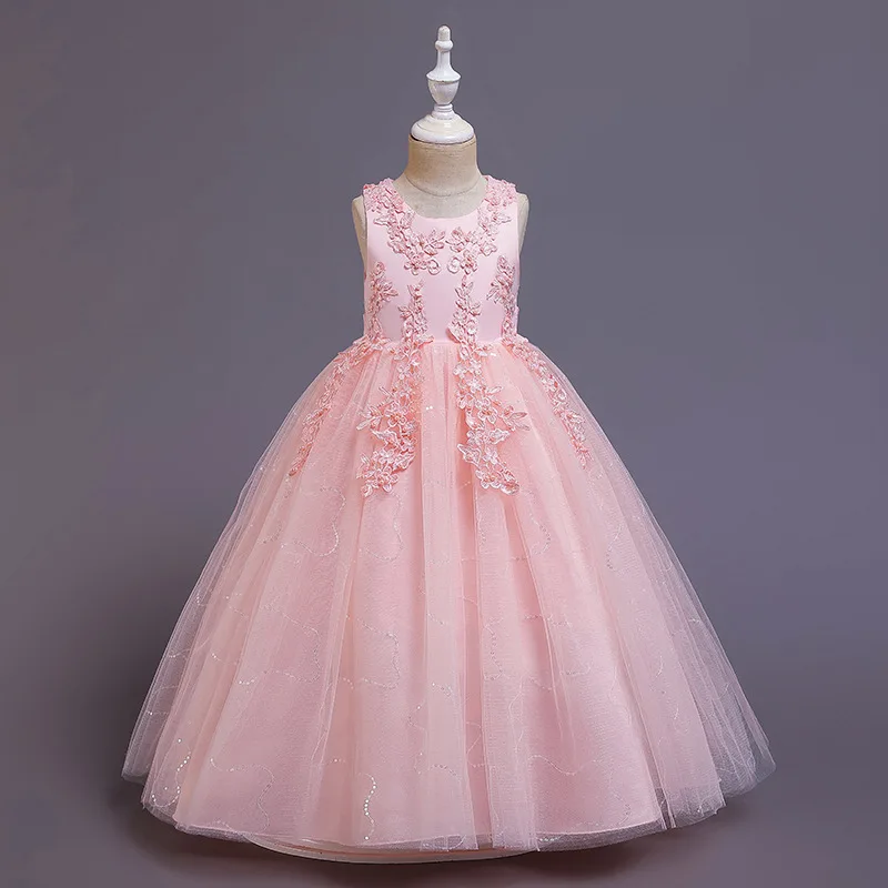 Kids Dresses Girls Lace Dress Embroidered Gown Princess Clothes Children Formal Evening Party Flower Girls Wedding Vestidois