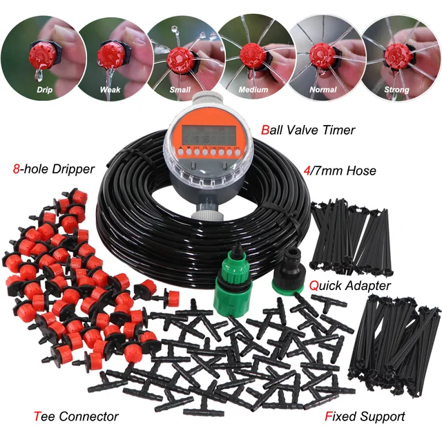 Muciakie 5-50 Méter Gömbszelep Időzítő Kerti Öntözőrendszer Öntözőkészlet Automatikus Permetezés Növényekhez Állítható Fúvókák